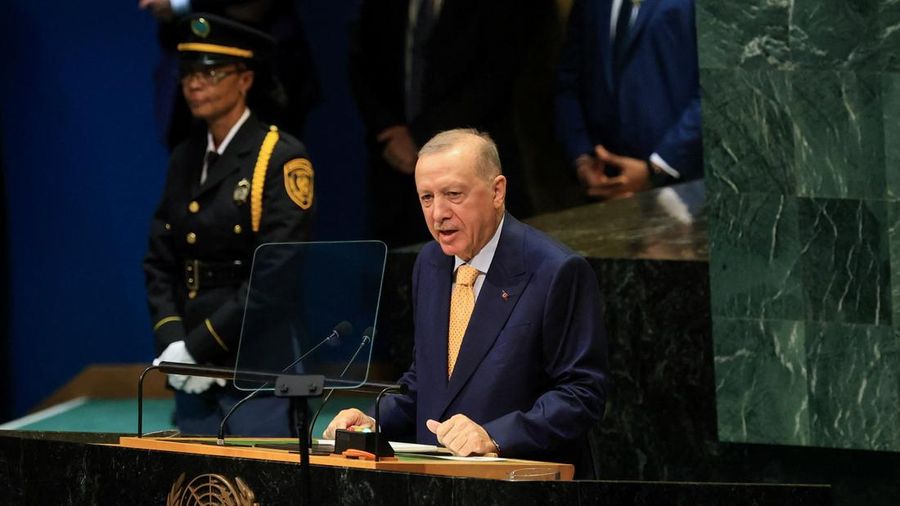 Presiden Turki Recep Tayyip Erdogan berpidato di hadapan Sidang Majelis Umum PBB ke-81 di markas besar PBB di New York City, AS, pada 22 September 2026.