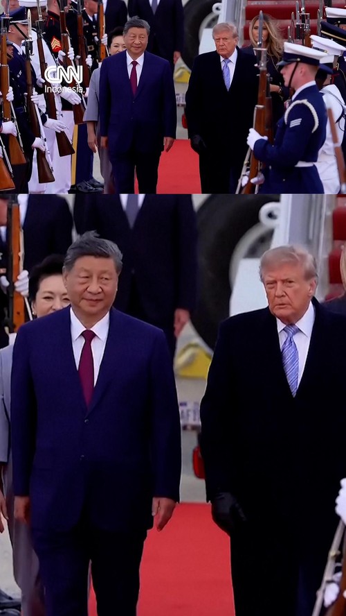 Presiden Amerika Serikat Donald Trump menyambut Presiden China Xi Jinping di Washington, AS pada Kamis (24/9).