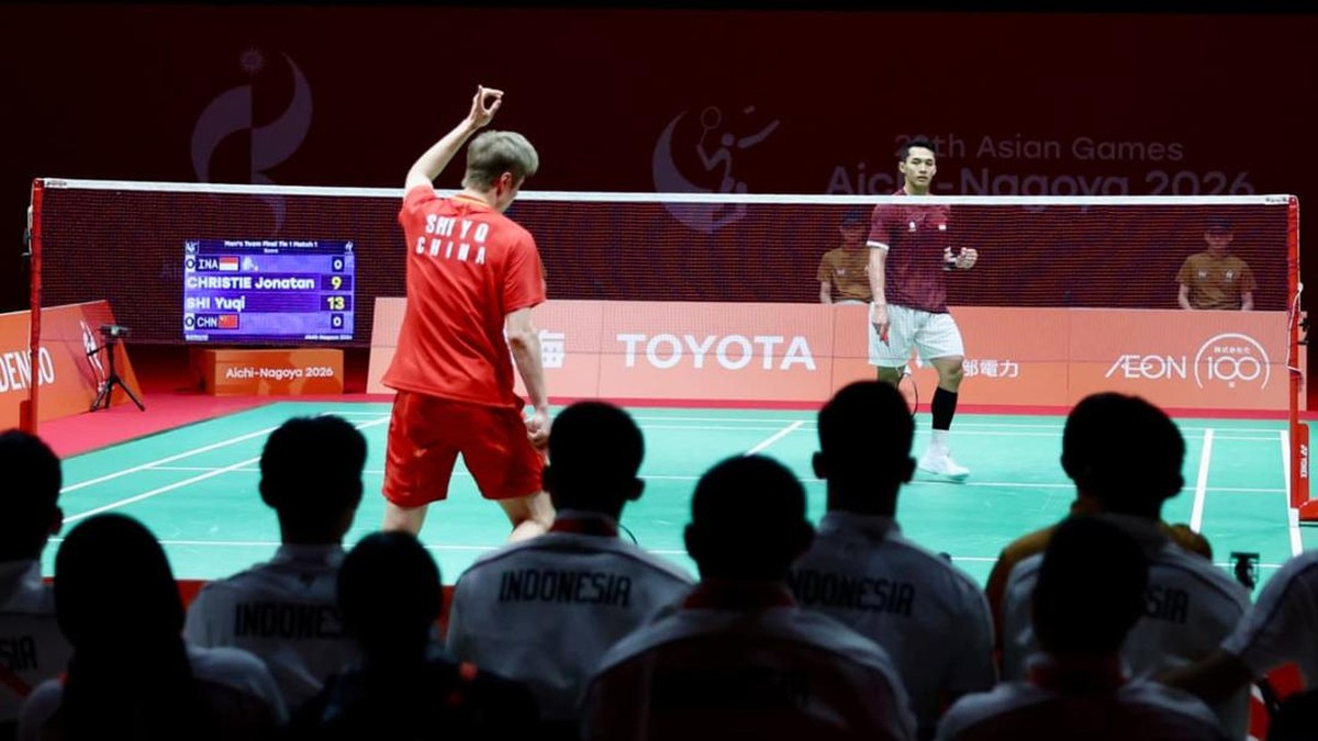 Jonatan Christie saat tampil di final nomor beregu putra badminton Asian Games 2026. (Arsip PBSI)