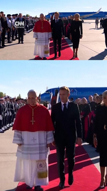 Momen Macron Sambut Kedatangan Paus Leo di Prancis