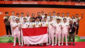 Tim Beregu Putra Indonesia usai berhasil memenangkan medali emas Asian Games 2026. (Arsip PBSI)