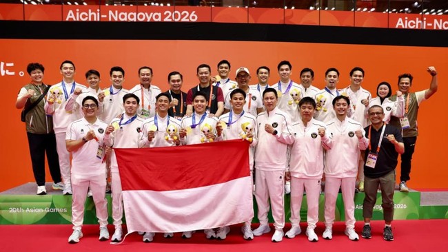 Tim Beregu Putra Indonesia usai berhasil memenangkan medali emas Asian Games 2026. (Arsip PBSI)