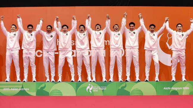 Tim Beregu Putra Indonesia usai berhasil memenangkan medali emas Asian Games 2026. (Arsip PBSI)