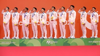 Tim Beregu Putra Indonesia usai berhasil memenangkan medali emas Asian Games 2026. (Arsip PBSI)