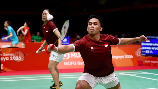 Amri Syahnawi/Nita Violina Marwah saat berlaga di babak perempat final Asian Games 2026.