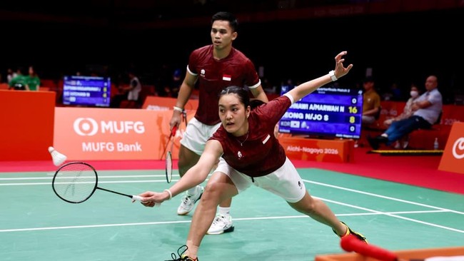 Amri Syahnawi/Nita Violina Marwah saat berlaga di babak perempat final Asian Games 2026.