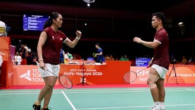 Amri Syahnawi/Nita Violina Marwah saat berlaga di babak perempat final Asian Games 2026.