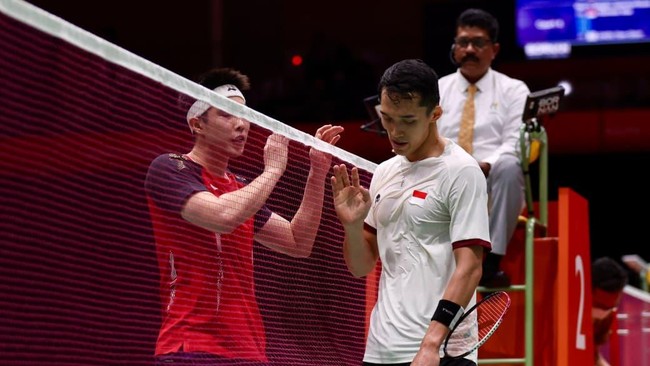 Jonatan Christie saat tampil di perempat final Asian Games 2026. (Arsip PBSI)