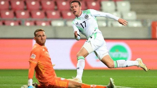 Soccer Football - Nations League - Group B3 - Israel v Republic of Ireland - Nagyerdei Stadion, Debrecen, Hungary - September 27, 2026 Republic of Ireland's Jack Moylan scores their third goal REUTERS/Bernadett Szabo