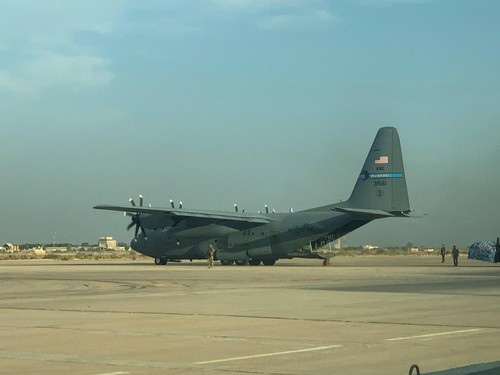 A US military transport aircraft stands at Camp Victory near Baghdad International Airport in Baghdad, Iraq, September 29, 2026. US forces are set to withdraw from their last bases in Iraq by September 30, ending more than two decades of military pre