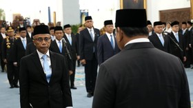 Drajad Wibowo dalam pelantikan sebagai Wamenko Perekonomian di Istana Negara, Jakarta, Kamis (1/10).