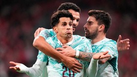 Soccer Football - UEFA Nations League - Group A4 - Denmark v Portugal - Parken, Copenhagen, Denmark - October 1, 2026 Portugal's Joao Cancelo celebrates scoring their first goal Liselotte Sabroe/Ritzau Scanpix via REUTERS      ATTENTION EDITORS - THI