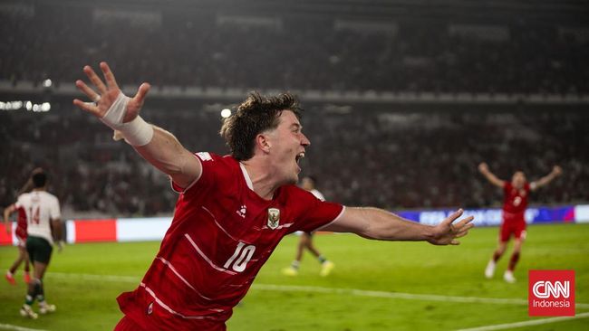Ole Romeny merayakan gol Timnas Indonesia vs Bangladesh di FIFA ASEAN Cup 2026 di Stadion GBK, Kamis (1/10) malam WIB. (CNNIndonesia/Adi ibrahim)