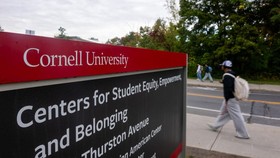 ITHACA, NEW YORK - SEPTEMBER 30: Students walk on the campus of Cornell University a day after on September 30, 2026, in Ithaca, New York. A New York state attorney general has announced a review of the schools initial response to allegations from a