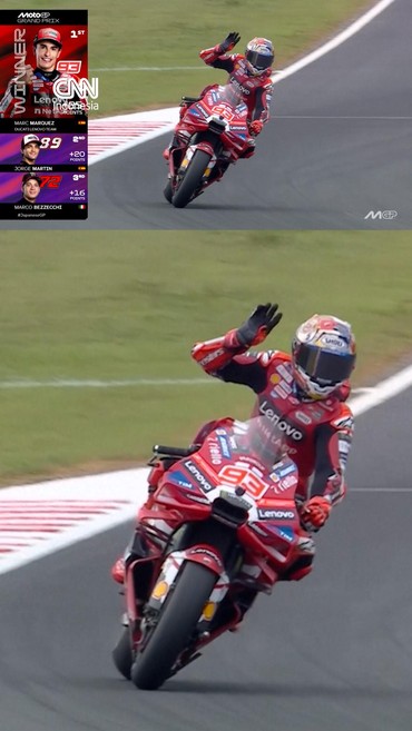 Marc Marquez yang start kedua, berhasil memenangkan MotoGP Jepang 2026 di Sirkuit Motegi, Minggu (4/10).