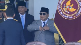 Presiden Prabowo hadiri upacara Peringatan HUT ke-81 Tentara Nasional Indonesia di Lapangan Mabes TNI, Cilangkap, Jakarta, Senin (5/10/2026).