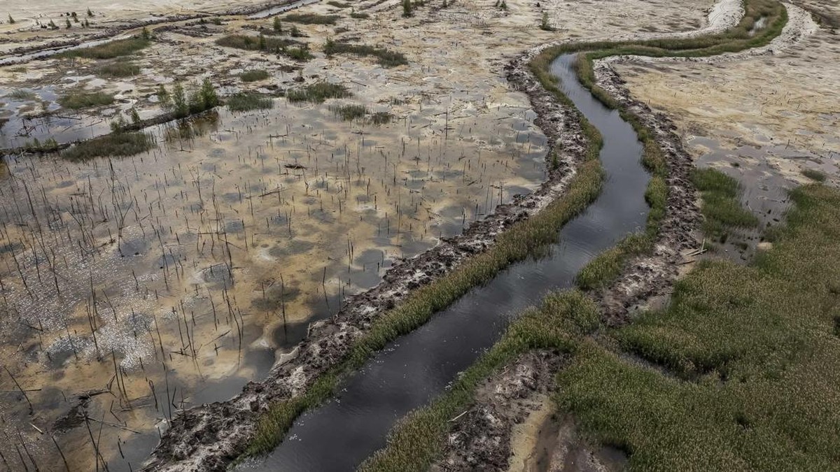 This photograph shows a former forest  previously used for illegal amber mining in the Rivne region, northwestern Ukraine on May 19, 2026. Russia's invasion has hit efforts to regulate the industry in Ukraine, which has some of the world's biggest re