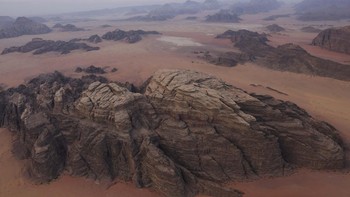 A view of Wadi Rums mountains and desert landscape from above during a hot air balloon flight, Jordan, October 3, 2026. REUTERS/Alaa Al-Sukhni