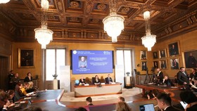 Eva Olsson, Ellen Moons, and Mark Pearce sit as they announce Francis Halzen as the recipient of the 2026 Nobel Prize in Physics during a press conference at the Royal Swedish Academy of Sciences in Stockholm, Sweden, October 6, 2026. REUTERS/ Tom Li