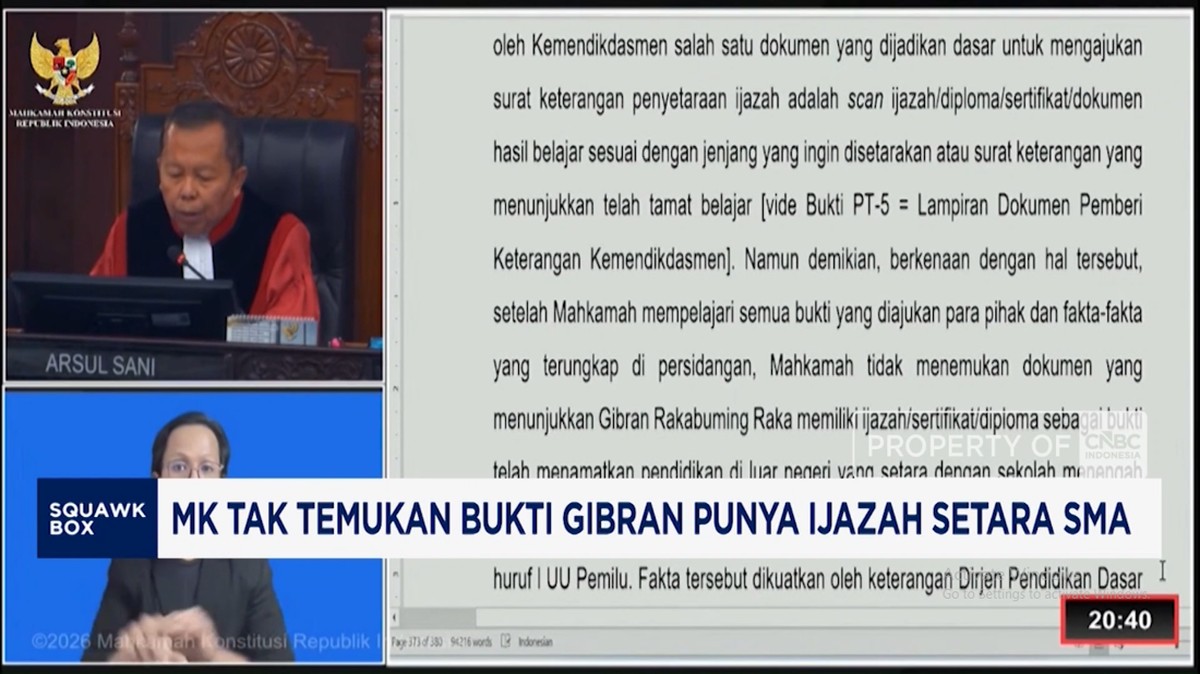 Video: MK Tak Temukan Bukti Gibran Punya Ijazah Setara SMA