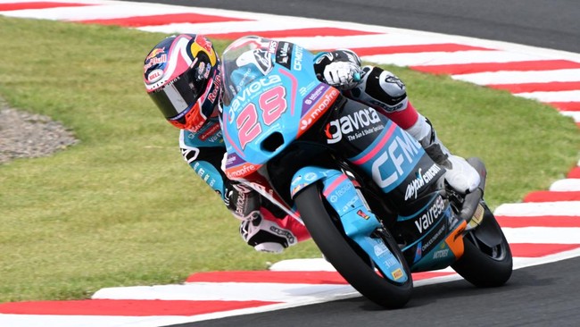 CFMOTO Gaviota Asper Team rider Maximo Quiles of Spain rides his motorcycle during the Moto3 class free practice session of MotoGP Japanese Grand Prix at the Mobility Resort Motegi in Motegi, Tochigi prefecture on October 2, 2026. (Photo by Toshifumi