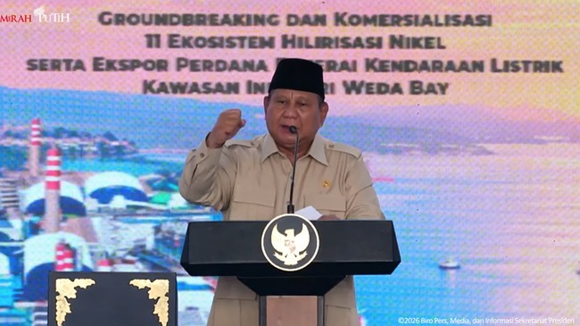 Prabowo Hadiri Groundbreaking dan Komersialisasi 11 Ekosistem Hilirisasi Nikel serta Ekspor Perdana Baterai Kendaraan Listrik Kawasan Industri Weda Bay, Halmahera Tengah, Maluku Utara.