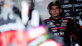 MotoGP - Indonesian Grand Prix - Mandalika International Street Circuit, Mandalika, Indonesia - October 10, 2026 Aprilia Racing's Marco Bezzecchi in the garage before the start of Free Practice REUTERS/Willy Kurniawan