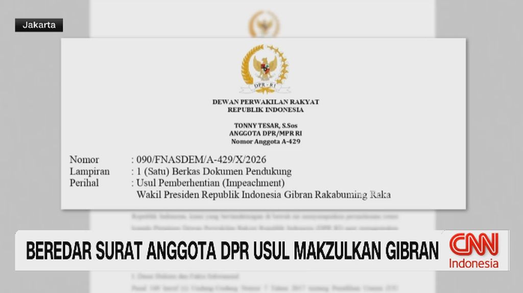 VIDEO: Beredar Surat Anggota DPR Usul Makzulkan Gibran