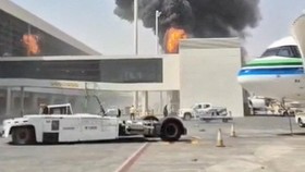 Smoke and flames rise from King Khalid Airport, after Yemen's Iran-backed Houthis said they attacked the airport, in Riyadh, Saudi Arabia, October 8, 2026, in this screengrab obtained from a social media video. Social Media/via REUTERS  THIS IMAGE HA