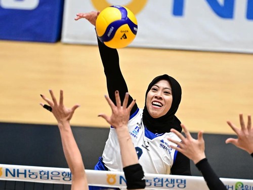 Megawati Hangestri Pertiwi bersama Hyundai Hillstate saat kalah dari Hi Pass di KOVO Cup 2026. (kovo.co.kr)