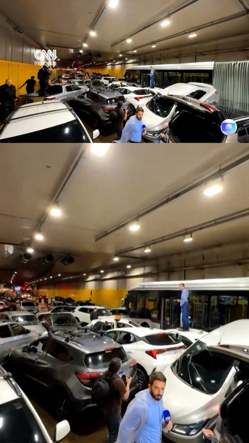 Penampakan Hujan Lebat Terjang Sao Paulo, Puluhan Mobil Terjebak