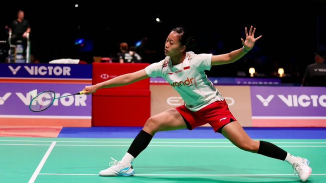Putri Kusuma Wardani saat berlaga di babak pertama Denmark Open. (Arsip PBSI)