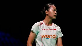 Putri Kusuma Wardani saat berlaga di babak pertama Denmark Open. (Arsip PBSI)