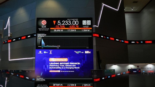 An electronic board displays stock movement at the Indonesia Stock Exchange (IDX) in Jakarta, Indonesia, October 16, 2026. REUTERS/Ajeng Dinar Ulfiana