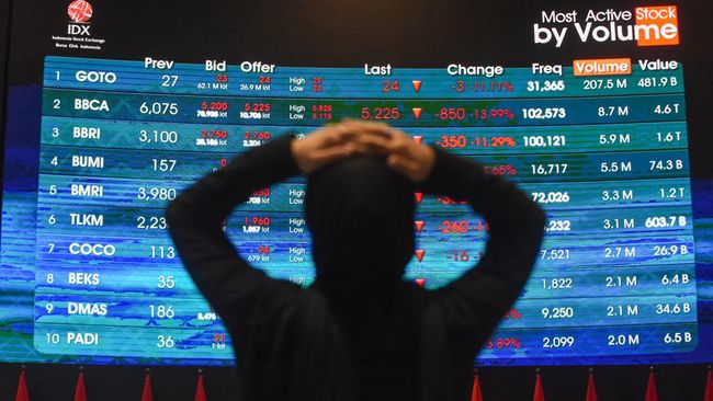 Pengunjung memantau layar pergerakan Indeks Harga Saham Gabungan (IHSG) di Bursa Efek Indonesia.