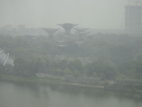 The Supertree Grove is seen in Singapore on October 15, 2026, as the country continues to be shrouded in haze caused by fires in Indonesia. Toxic haze has covered parts of Indonesia, Malaysia and Singapore for weeks as Jakarta struggles to contain fi