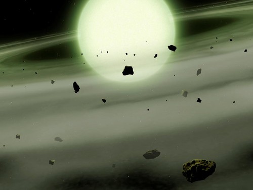 An artist's impression of the cool white dwarf star WDJ1330+6435, which has accreted sodium-rich rocky material from its planetary system into its atmosphere, and the star's immense atmospheric density causes the sodium to absorb light over broad ran