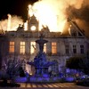 This photograph shows a fire burning and destroying the city hall after a group of individuals forced entry into the building during ongoing protest action against the "high cost of living", in Limoges, central France on October 17, 2026 as part of a
