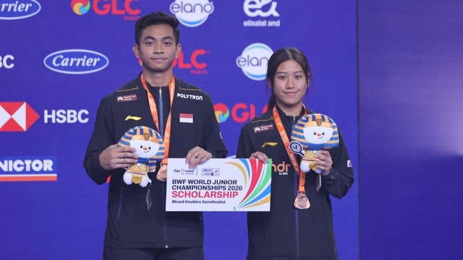 Muhammad Luthfi Habibie/Dian Ramadhani Mukti saat tampil di final Kejuaraan Dunia Junior 2026. (Arsip PBSI)