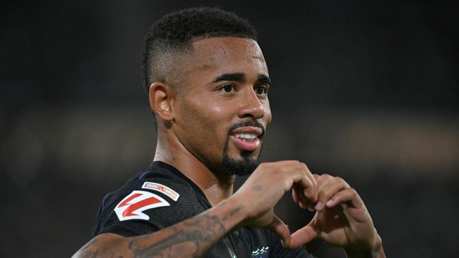 Barcelona's Brazilian forward #09 Gabriel Jesus celebrates scoring his team's third goal the Spanish league football match between Real Betis and FC Barcelona at La Cartuja stadium in Seville on October 17, 2026. (Photo by JORGE GUERRERO / AFP)