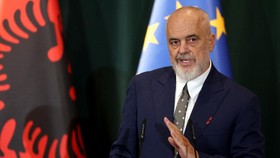 Albania's Prime Minister Edi Rama speaks during a joint press conference with European Commission President at the Government Headquarters in Tirana, on September 30, 2026. (Photo by Adnan Beci / AFP)