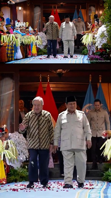 Presiden Prabowo Subianto menerima kunjungan Sekjen PBB Antnio Guterres di Hambalang, Bogor pada Minggu (18/10).