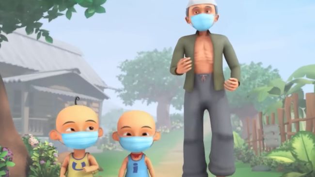 Upin Ipin pakai masker soal jerebu hutan.