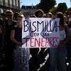 French high school and university students attend a demonstration in Nantes as part of an ongoing protest movement demanding better school conditions and government action, France, October 15, 2026. The slogan on the placard reads "Bismillah c'est le