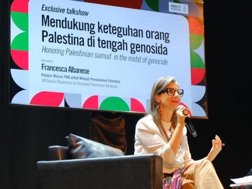 Francesca Albanese, Pelapor Khusus PBB mendesak RI putus semua relasi dengan Israel jika terdapat kerja sama, bukan hanya mengecam.