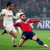 Soccer Football - UEFA Champions League - Lille v Galatasaray - Decathlon Arena Stade Pierre-Mauroy, Villeneuve-d'Ascq, France - October 21, 2026  Galatasaray's Yunus Akgun in action with Lille's Calvin Verdonk REUTERS/Stephanie Lecocq