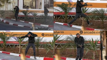 EDITORS NOTE: Graphic content / (COMBO) This combination of pictures created on October 23, 2026 shows armed Palestinian men during a fire exchange with Israeli forces at the northern checkpoint of Hebron in the Israeli-occupied West Bank on October
