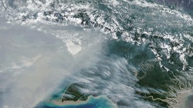 Satelit NOAA-20 menggunakan instrumen Visible Infrared Imaging Radiometer Suite (VIIRS) berhasil merekam kepulan asap tebal dari bagian selatan Pulau Papua pada 11 Oktober 2026
