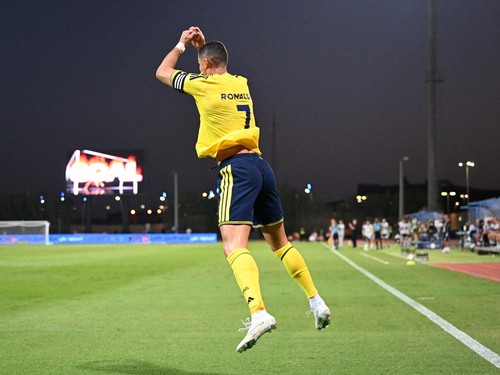 Soccer Football - Saudi Pro League - Al Faisaly v Al Nassr - Al-Majma'ah Sports City Stadium, Al Majma'ah, Saudi Arabia - October 23, 2026 Al Nassr's Cristiano Ronaldo celebrates scoring a goal later disallowed REUTERS/Stringer