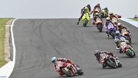 Ducati Lenovo Team's Spanish rider Marc Marquez leads the sprint race of the Australian MotoGP Grand Prix on Phillip Island October 24, 2026. (Photo by Paul Crock / AFP) / --IMAGE RESTRICTED TO EDITORIAL USE - STRICTLY NO COMMERCIAL USE--